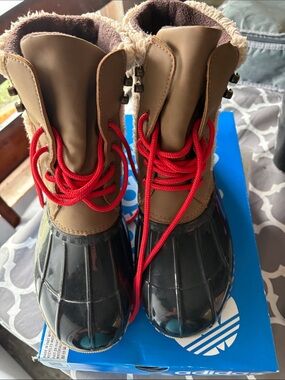 adidas Brown Duck Boots with Black Toe and Red Laces